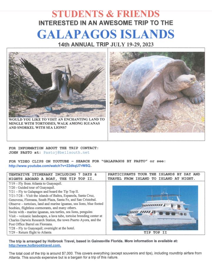 Galapagos trip flyer.